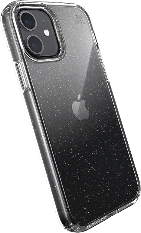 Speck Presidio Perfect-Clear + Glitter iPhone 12, iPhone 12 Pro Case, Clear with Gold Glitter/Clear