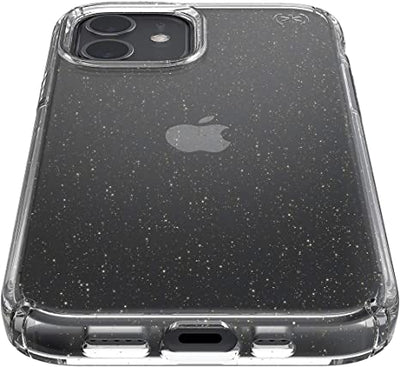 Speck Presidio Perfect-Clear + Glitter iPhone 12, iPhone 12 Pro Case, Clear with Gold Glitter/Clear