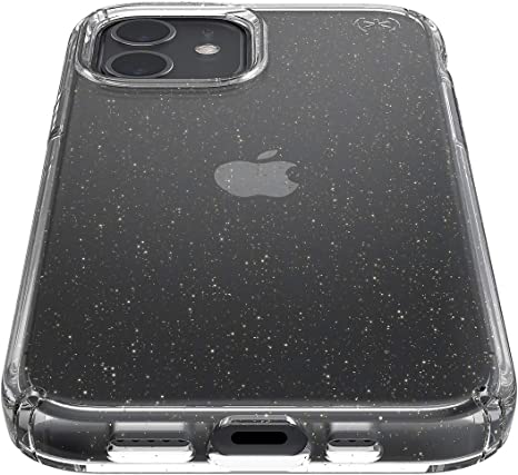 Speck Presidio Perfect-Clear + Glitter iPhone 12, iPhone 12 Pro Case, Clear with Gold Glitter/Clear
