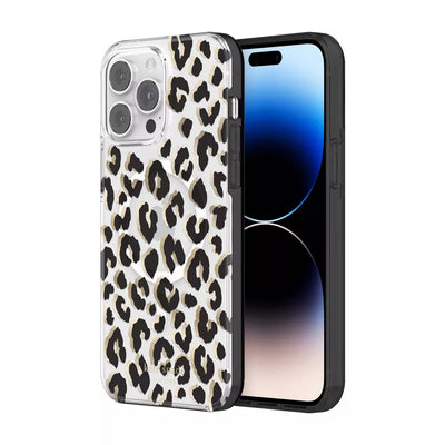 Kate Spade New York Protective Hardshell Case Compatible with MagSafe for Apple iPhone 14 Pro Max - City Leopard Black
